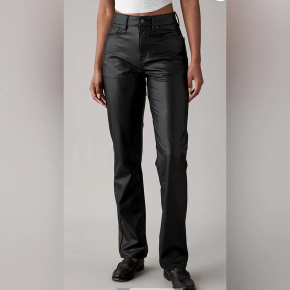 Sz US 10 short AE stretch vegan leather super high waisted straight pant black - Picture 1 of 10